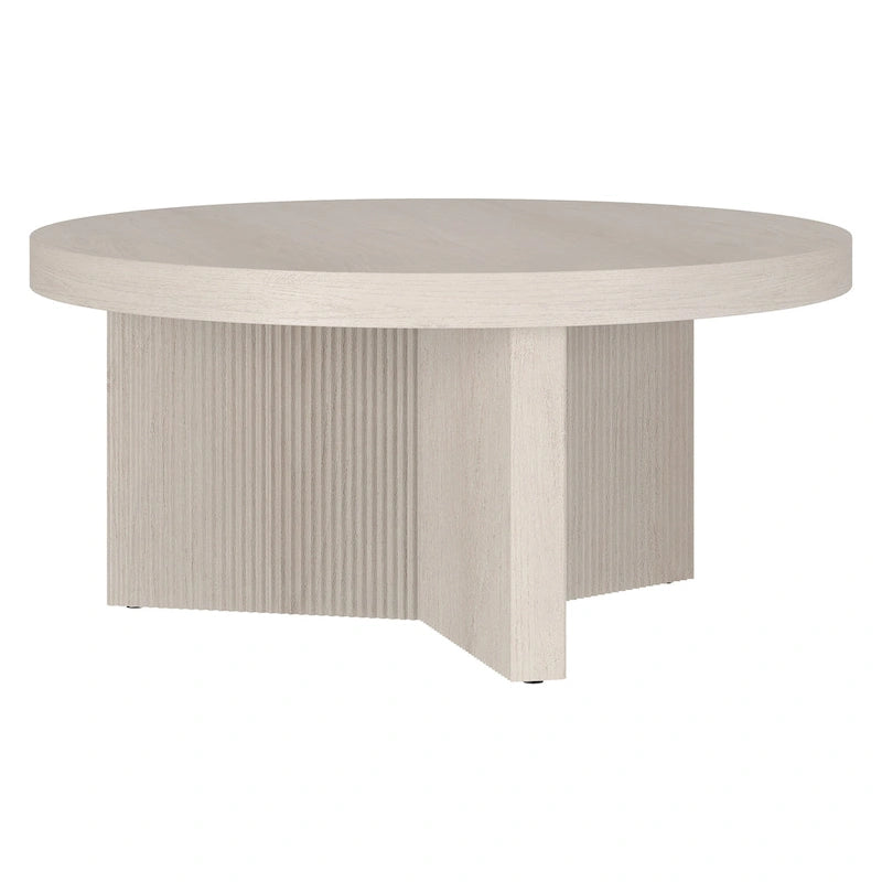 32" Round Coffee Table, Fluted Base, Black Grain / Antiqued Gray Oak / Alder White