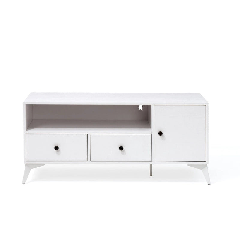 White TV Stand with RGB LED Light, Open Storage & Drawers, Fits 32–60 in TVs, 1-Person Setup