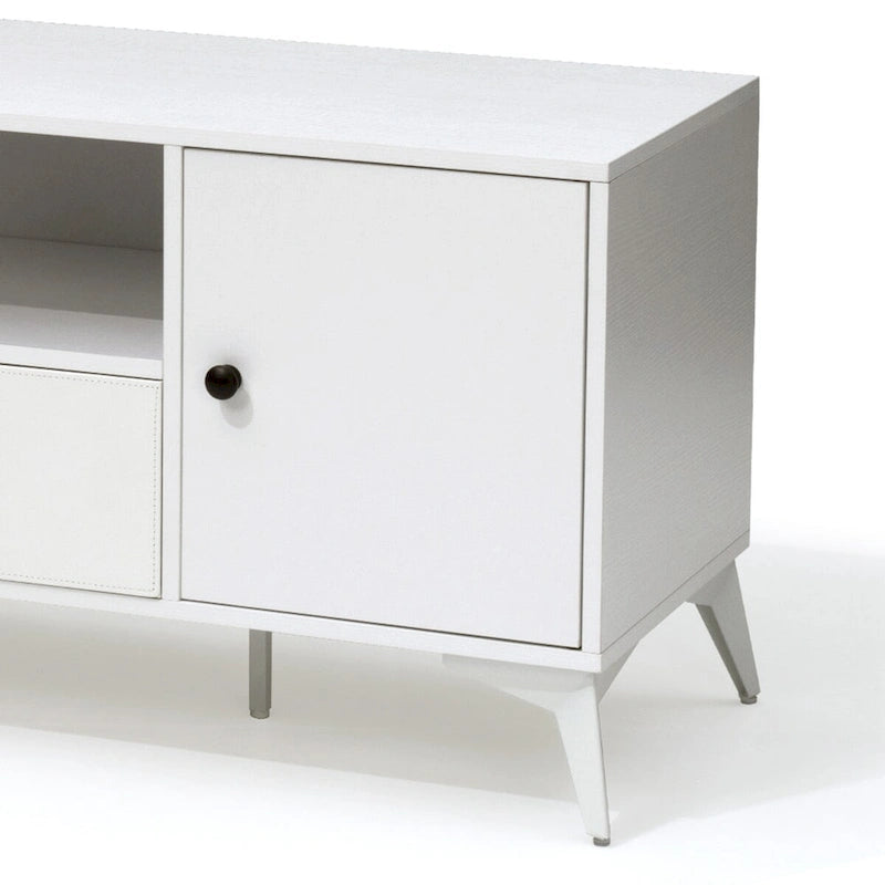 White TV Stand with RGB LED Light, Open Storage & Drawers, Fits 32–60 in TVs, 1-Person Setup