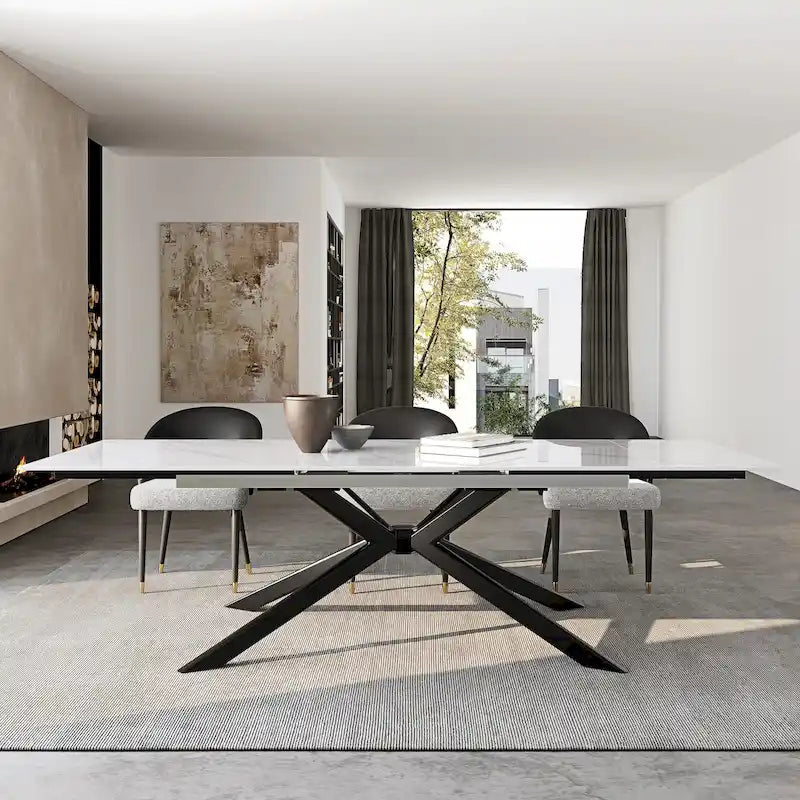 White/Grey/Black Extendable Sintered Stone Dining Table, Seats 8–10
