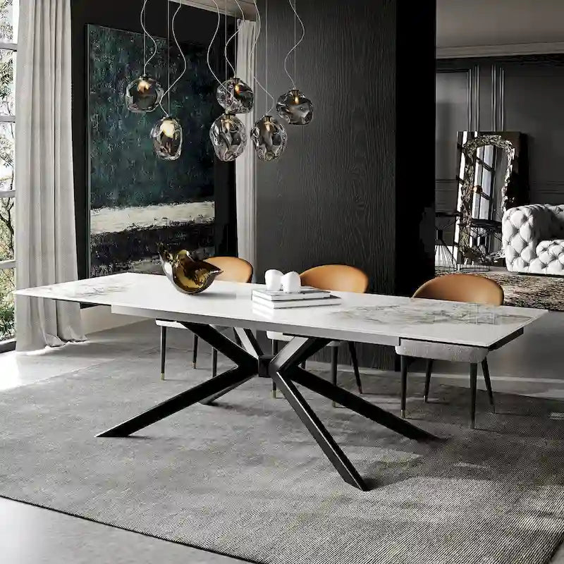 White/Grey/Black Extendable Sintered Stone Dining Table, Seats 8–10
