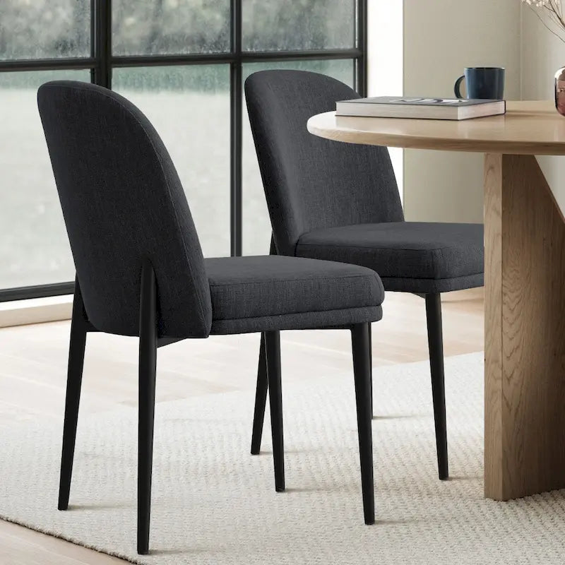 Upholstered Dining Chair with Metal Legs, Linen-Blend Fabric, Set of 2
