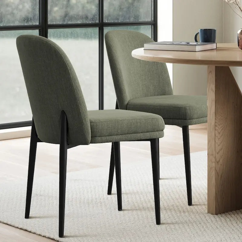 Upholstered Dining Chair with Metal Legs, Linen-Blend Fabric, Set of 2