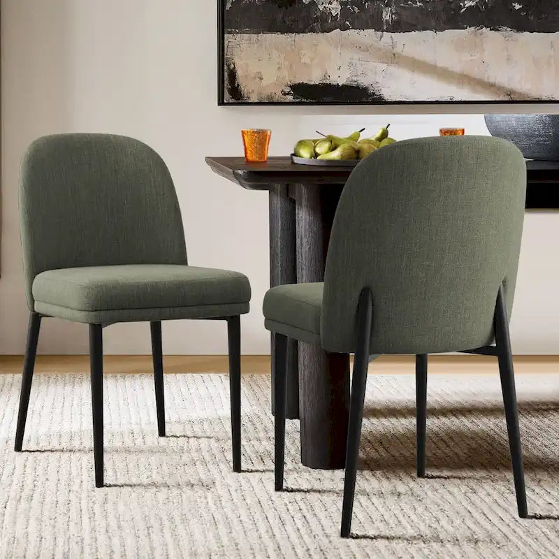 Upholstered Dining Chair with Metal Legs, Linen-Blend Fabric, Set of 2