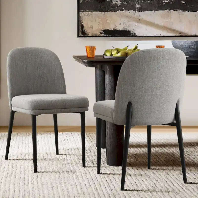 Upholstered Dining Chair with Metal Legs, Linen-Blend Fabric, Set of 2