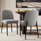 Upholstered Dining Chair with Metal Legs, Linen-Blend Fabric, Set of 2