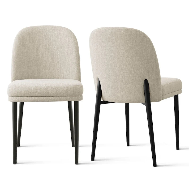 Upholstered Dining Chair with Metal Legs, Linen-Blend Fabric, Set of 2