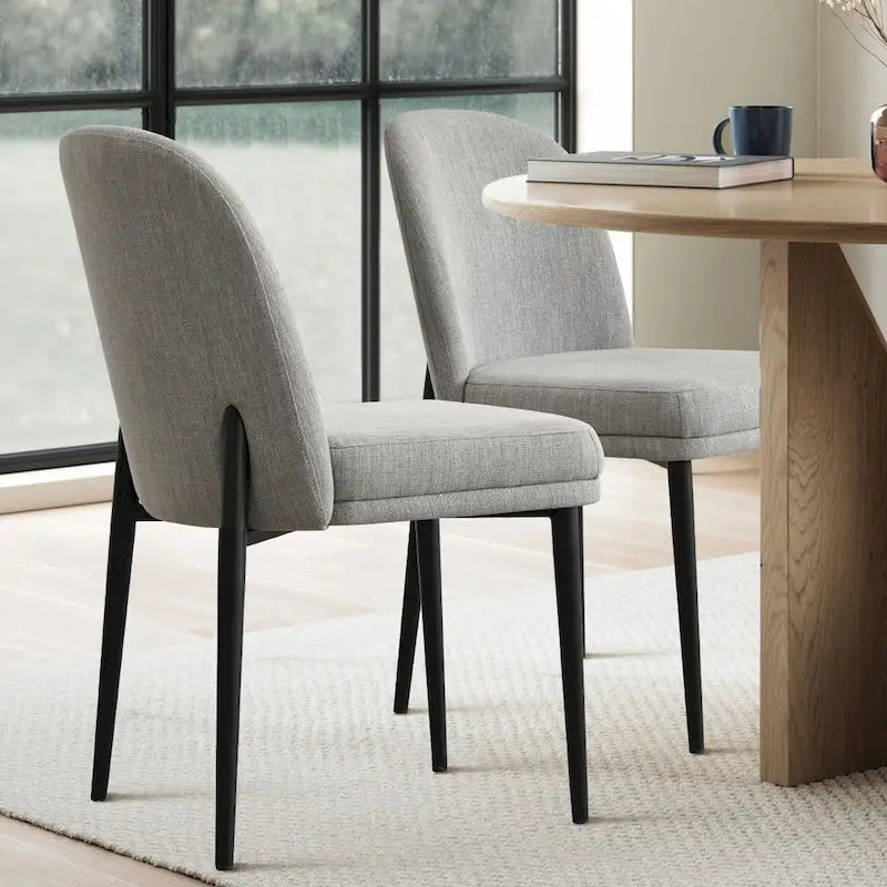 Upholstered Dining Chair with Metal Legs, Linen-Blend Fabric, Set of 2