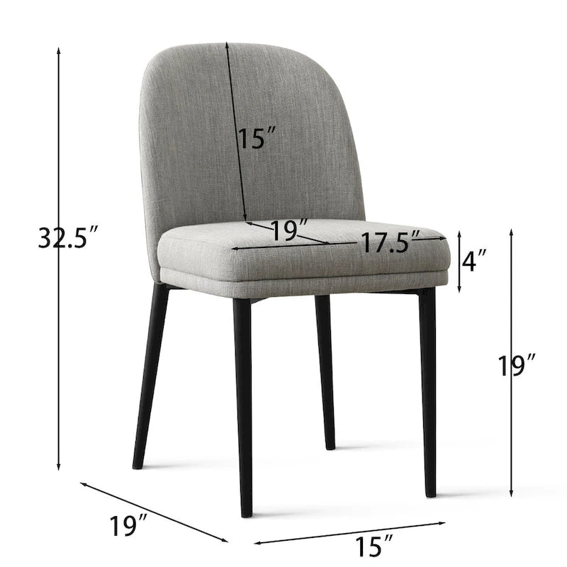 Upholstered Dining Chair with Metal Legs, Linen-Blend Fabric, Set of 2