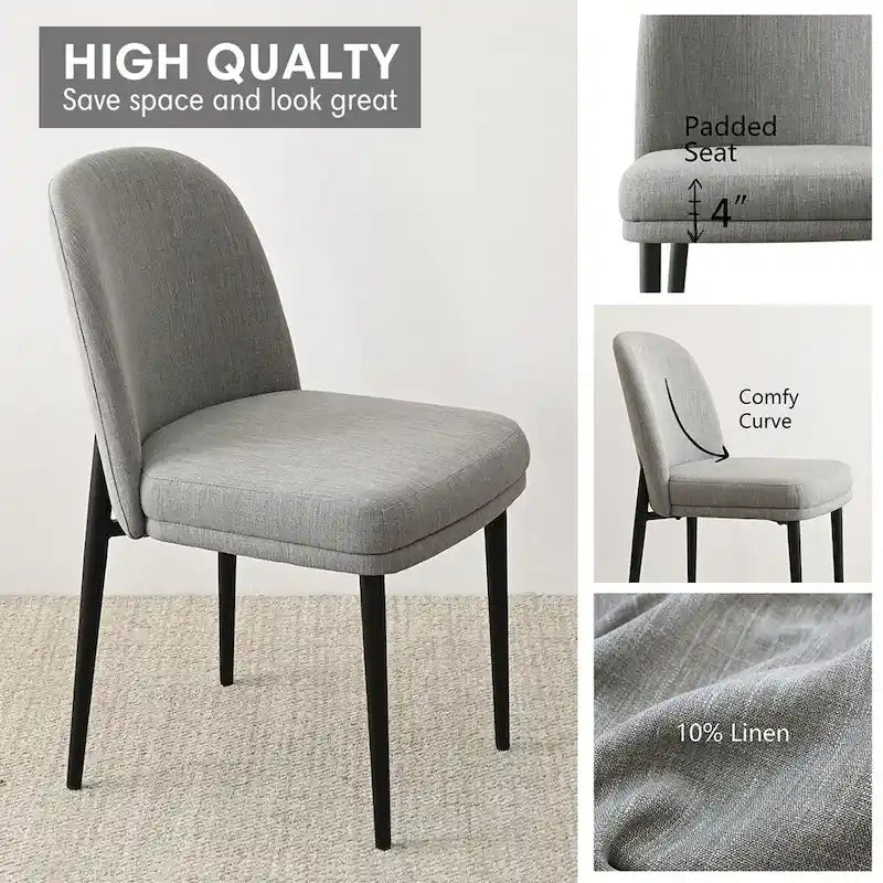 Upholstered Dining Chair with Metal Legs, Linen-Blend Fabric, Set of 2