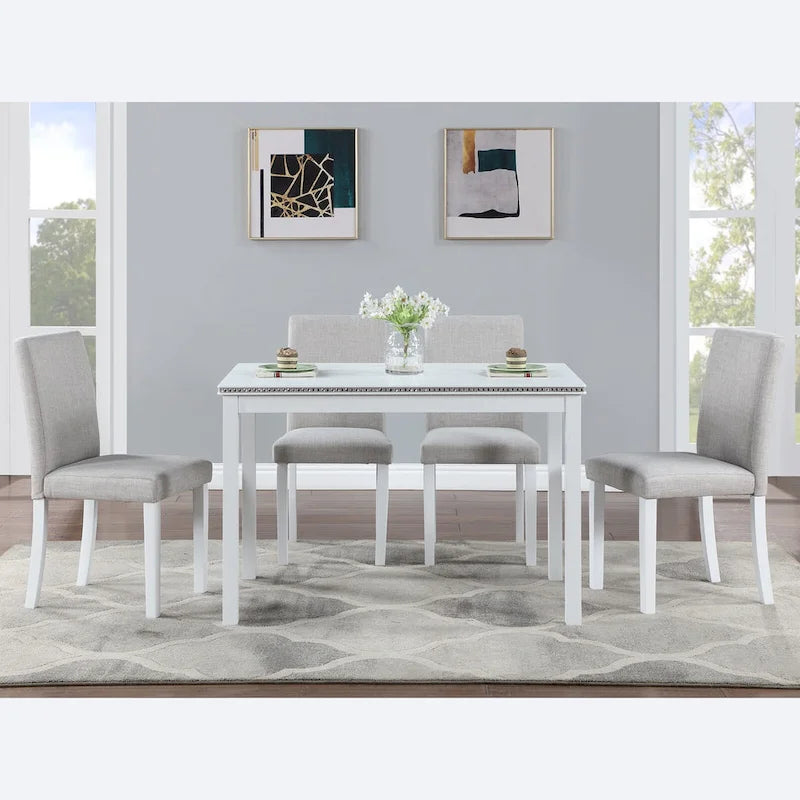 Gray / Black / White 5-Piece Rectangular Dining Table Set for 4