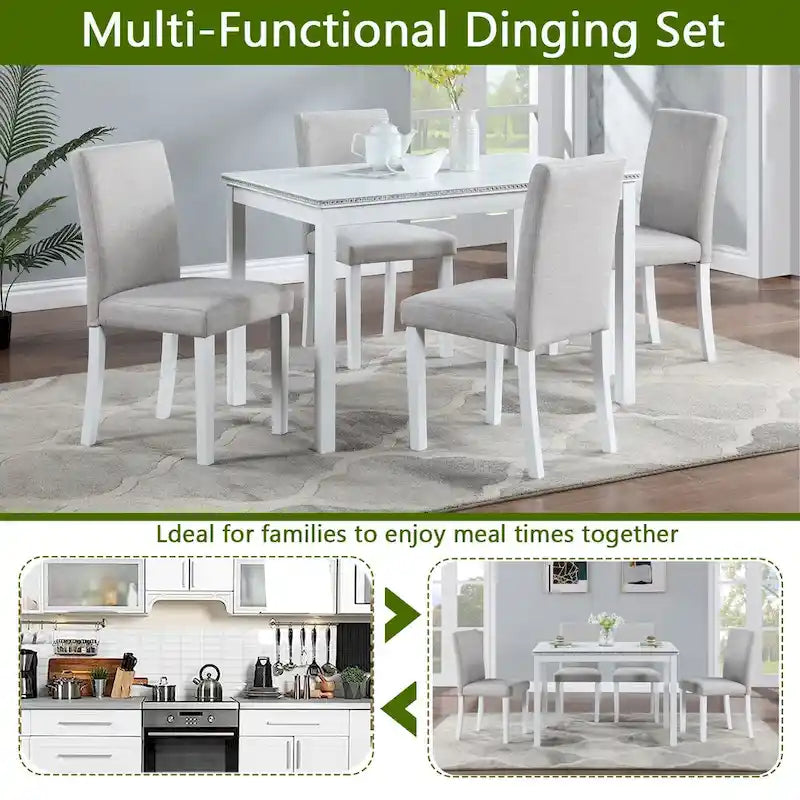 Gray / Black / White 5-Piece Rectangular Dining Table Set for 4