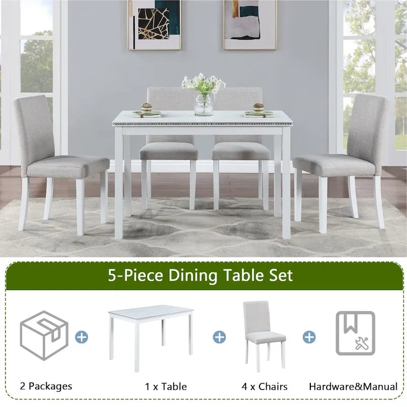 Gray / Black / White 5-Piece Rectangular Dining Table Set for 4