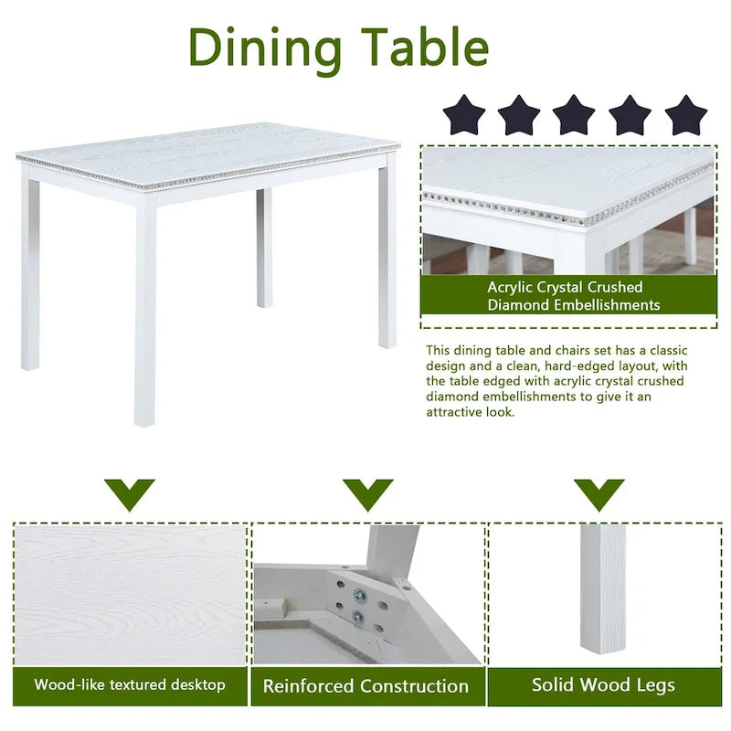 Gray / Black / White 5-Piece Rectangular Dining Table Set for 4