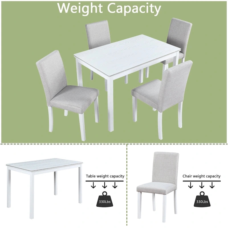 Gray / Black / White 5-Piece Rectangular Dining Table Set for 4