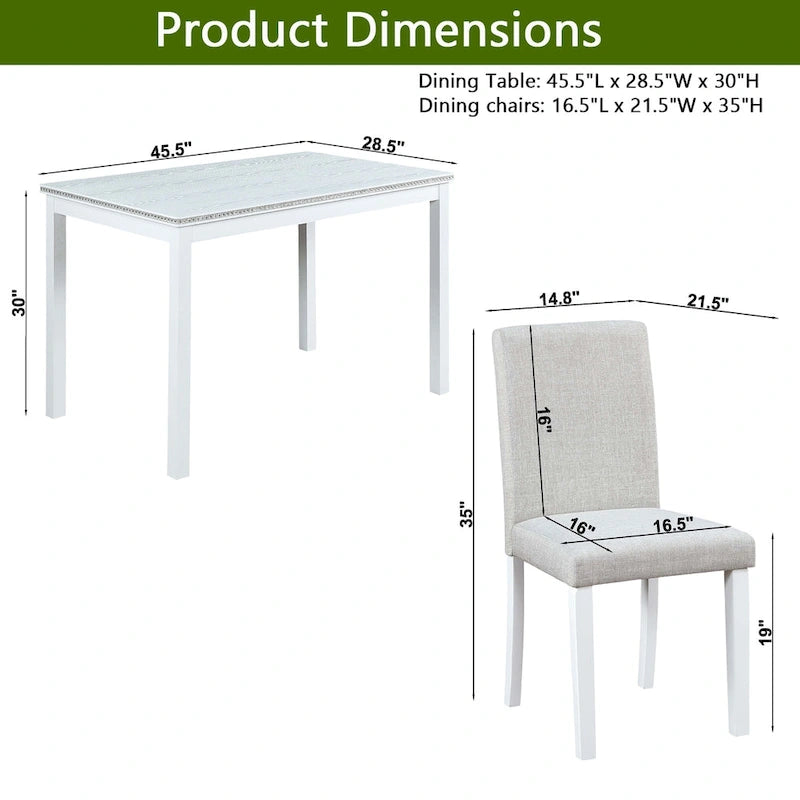 Gray / Black / White 5-Piece Rectangular Dining Table Set for 4