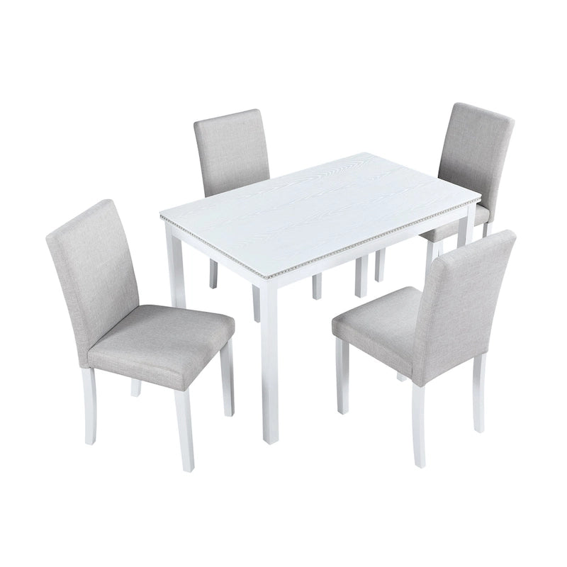 Gray / Black / White 5-Piece Rectangular Dining Table Set for 4