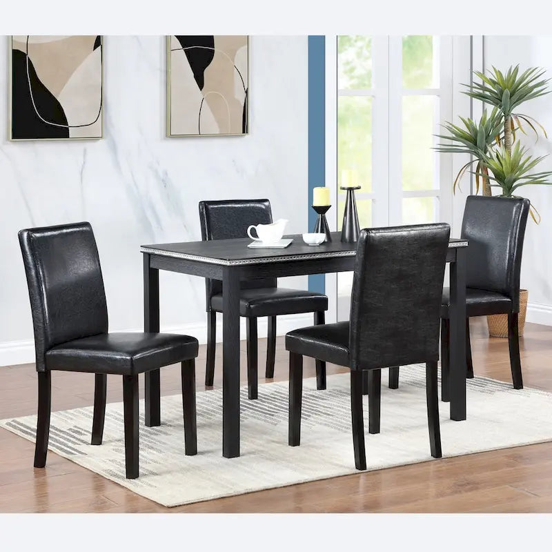 Gray / Black / White 5-Piece Rectangular Dining Table Set for 4