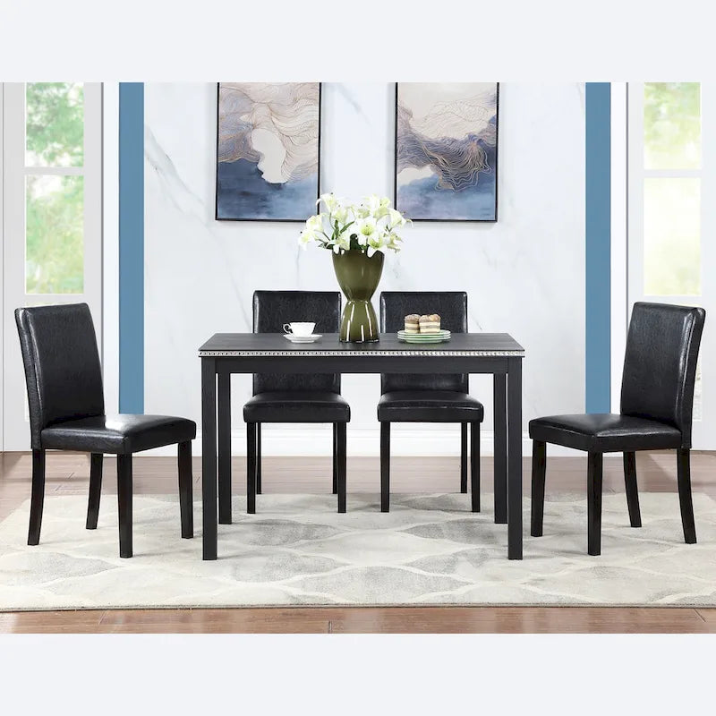 Gray / Black / White 5-Piece Rectangular Dining Table Set for 4