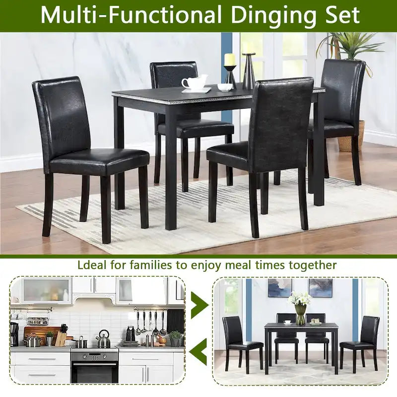 Gray / Black / White 5-Piece Rectangular Dining Table Set for 4