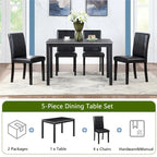 Gray / Black / White 5-Piece Rectangular Dining Table Set for 4