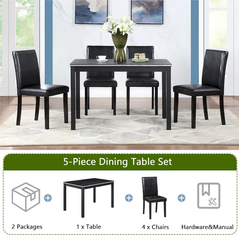 Gray / Black / White 5-Piece Rectangular Dining Table Set for 4