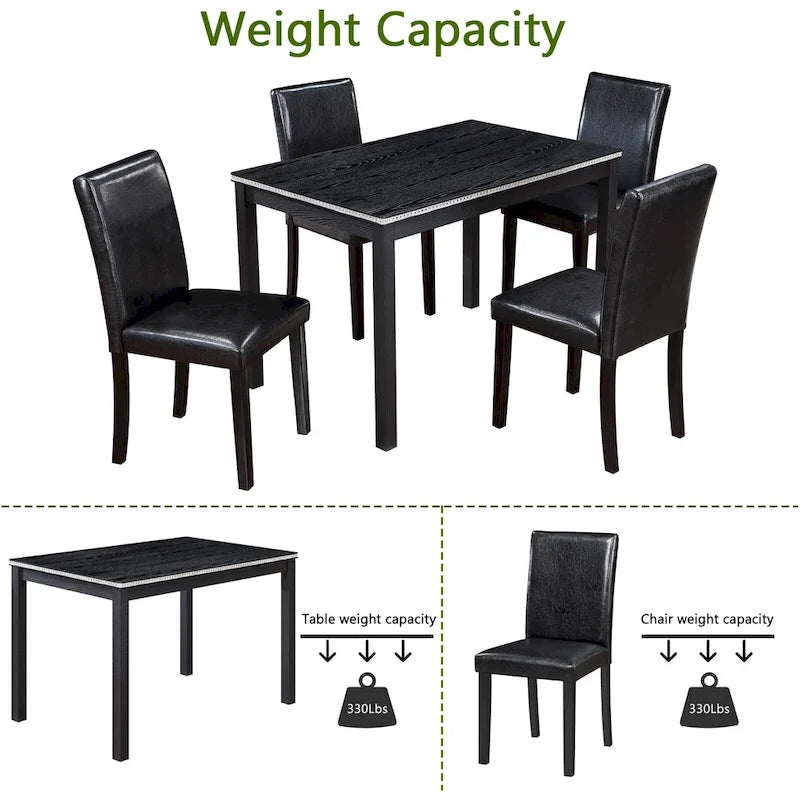 Gray / Black / White 5-Piece Rectangular Dining Table Set for 4