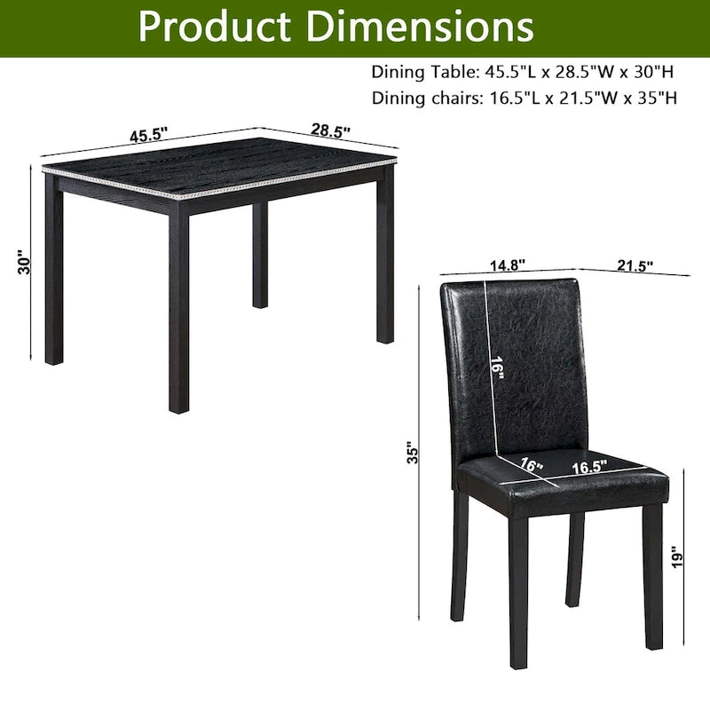 Gray / Black / White 5-Piece Rectangular Dining Table Set for 4