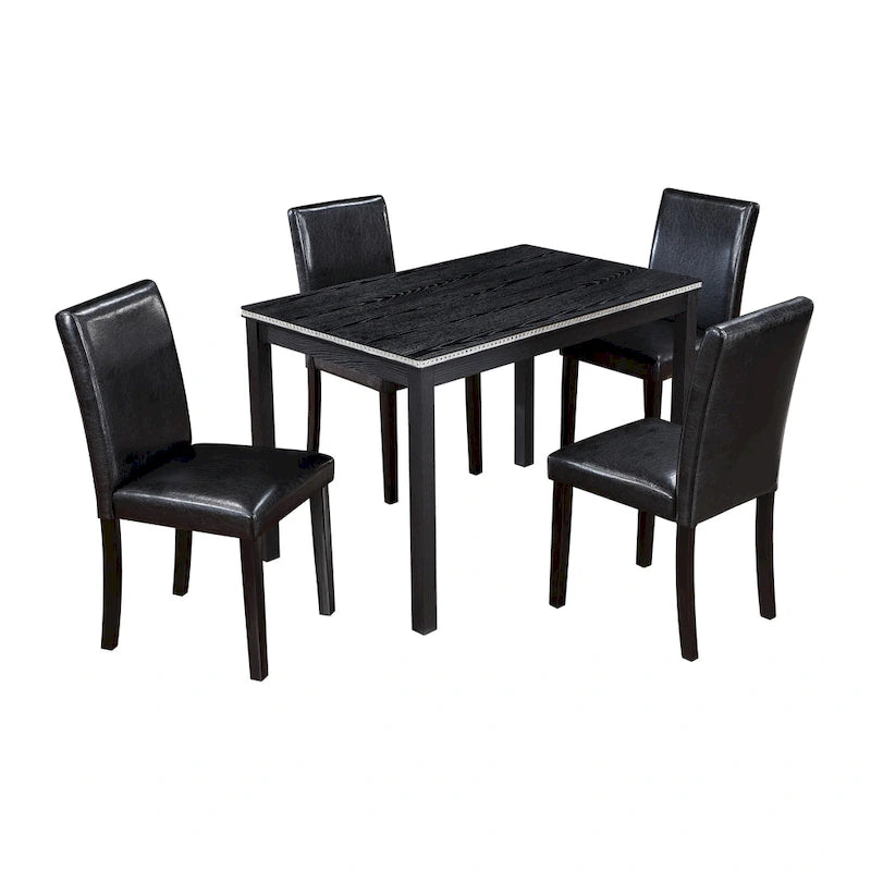 Gray / Black / White 5-Piece Rectangular Dining Table Set for 4