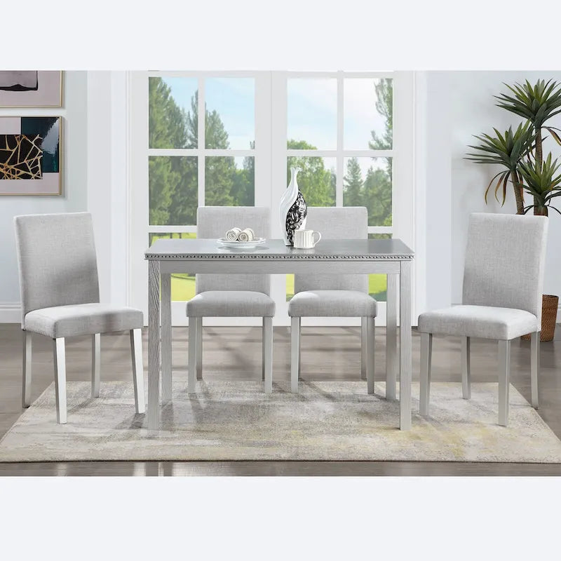 Gray / Black / White 5-Piece Rectangular Dining Table Set for 4