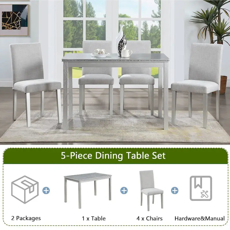 Gray / Black / White 5-Piece Rectangular Dining Table Set for 4