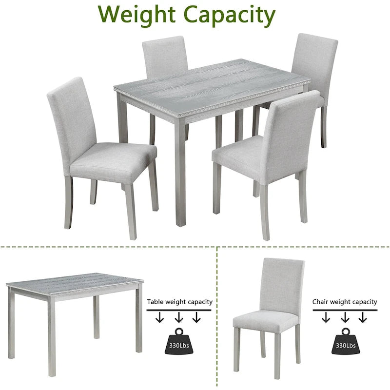 Gray / Black / White 5-Piece Rectangular Dining Table Set for 4