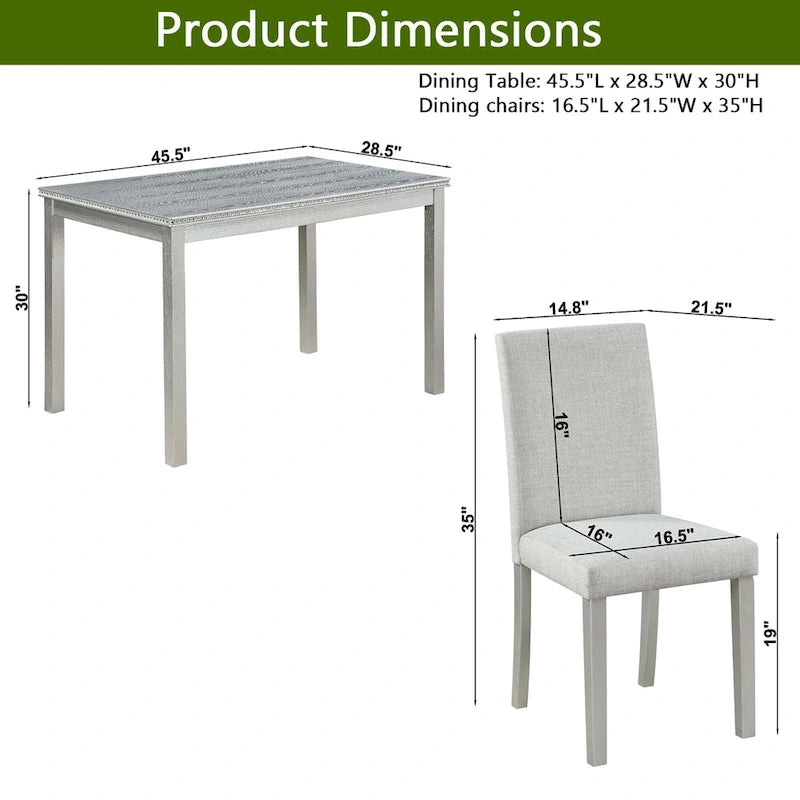 Gray / Black / White 5-Piece Rectangular Dining Table Set for 4