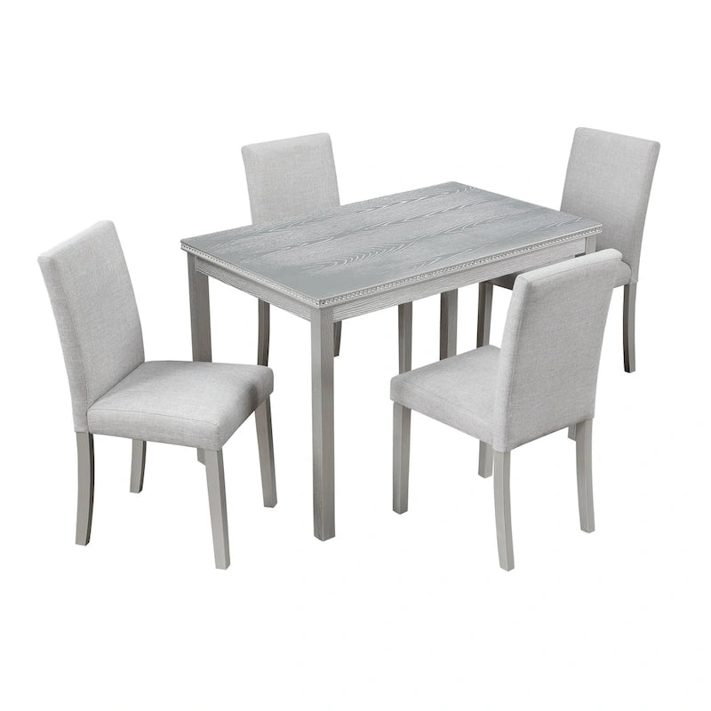 Gray / Black / White 5-Piece Rectangular Dining Table Set for 4