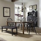 Tobacco & Black 6-Person Rectangular Dining Set, Rustic Style
