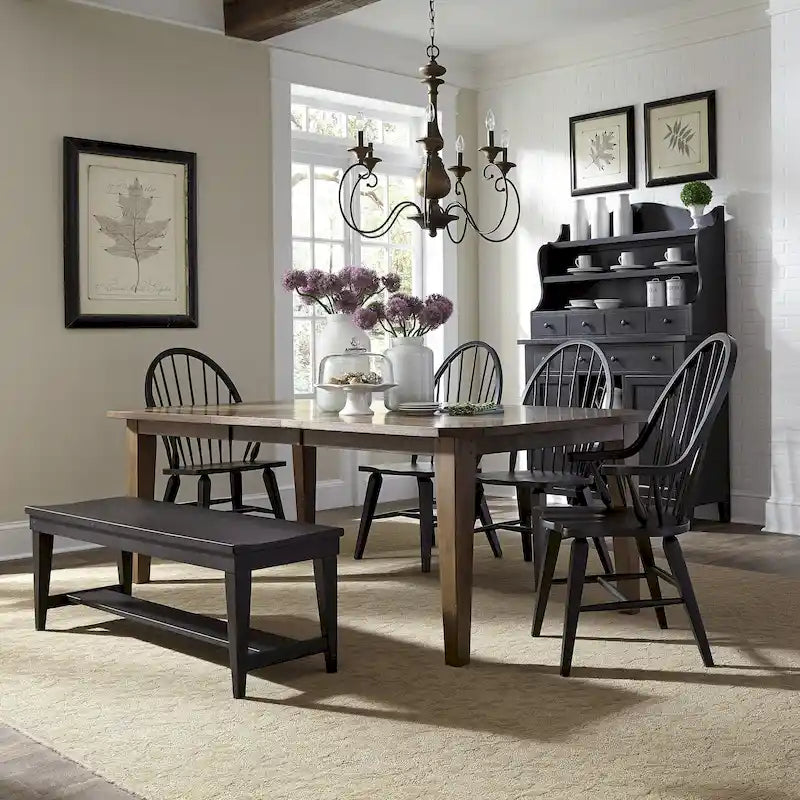 Tobacco & Black 6-Person Rectangular Dining Set, Rustic Style
