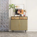 Gold / Dark Grey Bamboo & Iron Sideboard with 2 Drawers and Cabinet