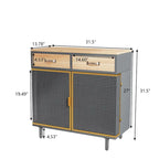 Gold / Dark Grey Bamboo & Iron Sideboard with 2 Drawers and Cabinet