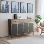 Gold / Dark Grey Bamboo & Iron Sideboard with 2 Drawers and Cabinet
