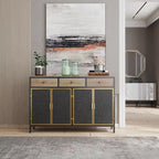 Gold / Dark Grey Bamboo & Iron Sideboard with 2 Drawers and Cabinet