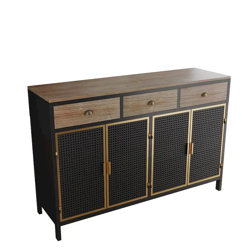 Gold / Dark Grey Bamboo & Iron Sideboard with 2 Drawers and Cabinet