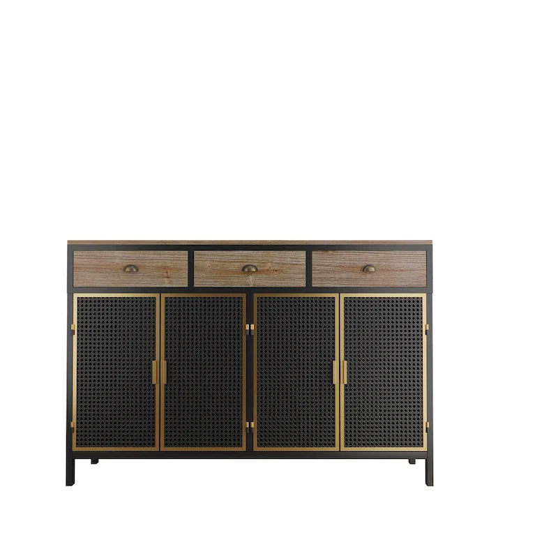 Gold / Dark Grey Bamboo & Iron Sideboard with 2 Drawers and Cabinet