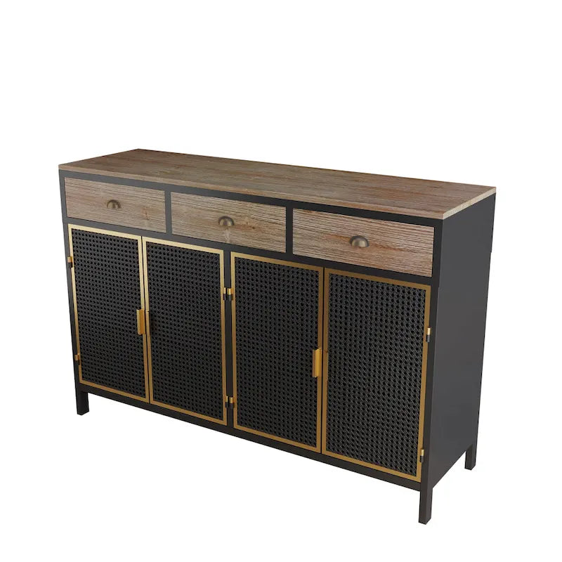 Gold / Dark Grey Bamboo & Iron Sideboard with 2 Drawers and Cabinet
