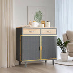Gold / Dark Grey Bamboo & Iron Sideboard with 2 Drawers and Cabinet