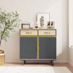 Gold / Dark Grey Bamboo & Iron Sideboard with 2 Drawers and Cabinet