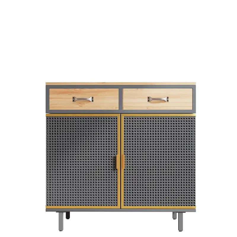 Gold / Dark Grey Bamboo & Iron Sideboard with 2 Drawers and Cabinet