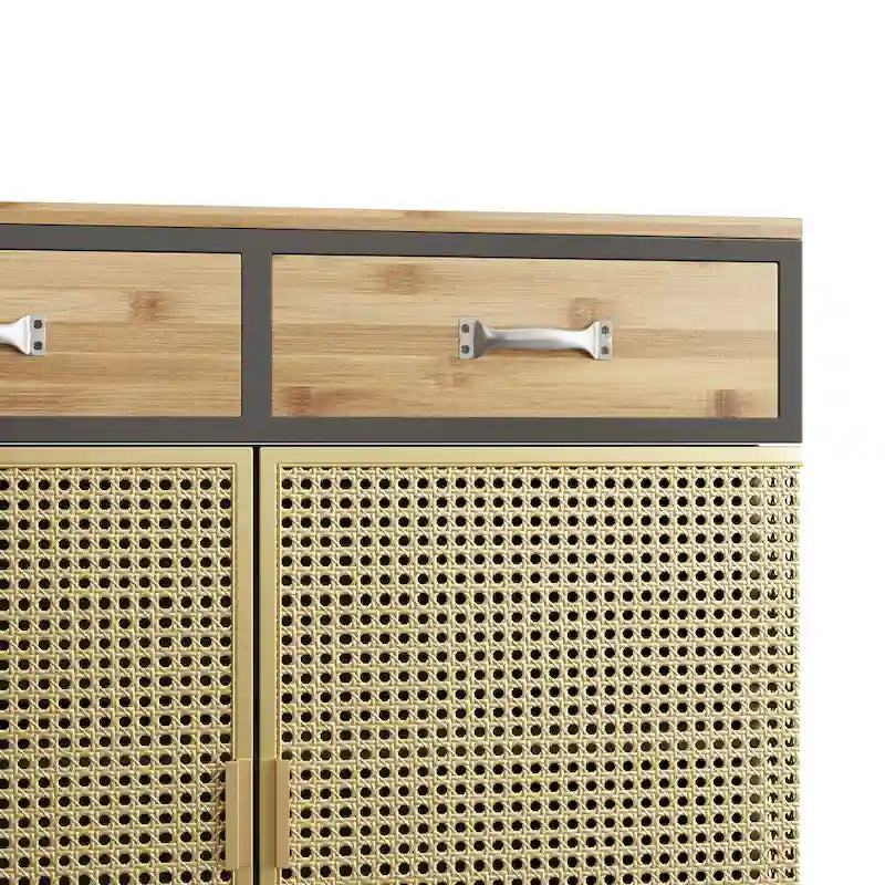 Gold / Dark Grey Bamboo & Iron Sideboard with 2 Drawers and Cabinet