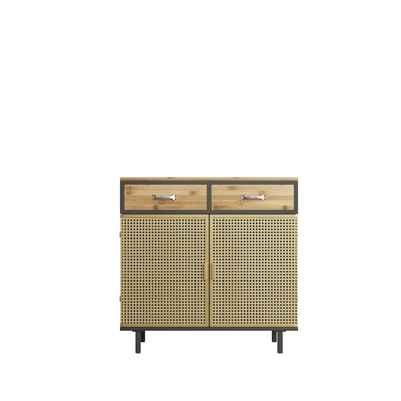 Gold / Dark Grey Bamboo & Iron Sideboard with 2 Drawers and Cabinet