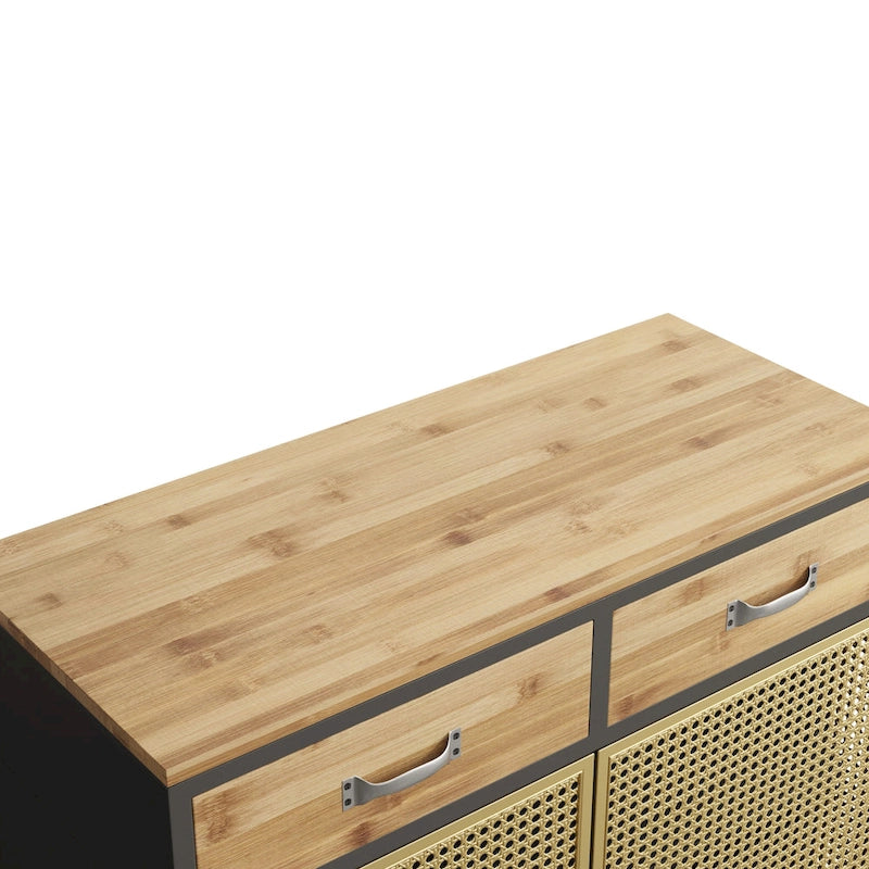 Gold / Dark Grey Bamboo & Iron Sideboard with 2 Drawers and Cabinet