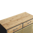 Gold / Dark Grey Bamboo & Iron Sideboard with 2 Drawers and Cabinet